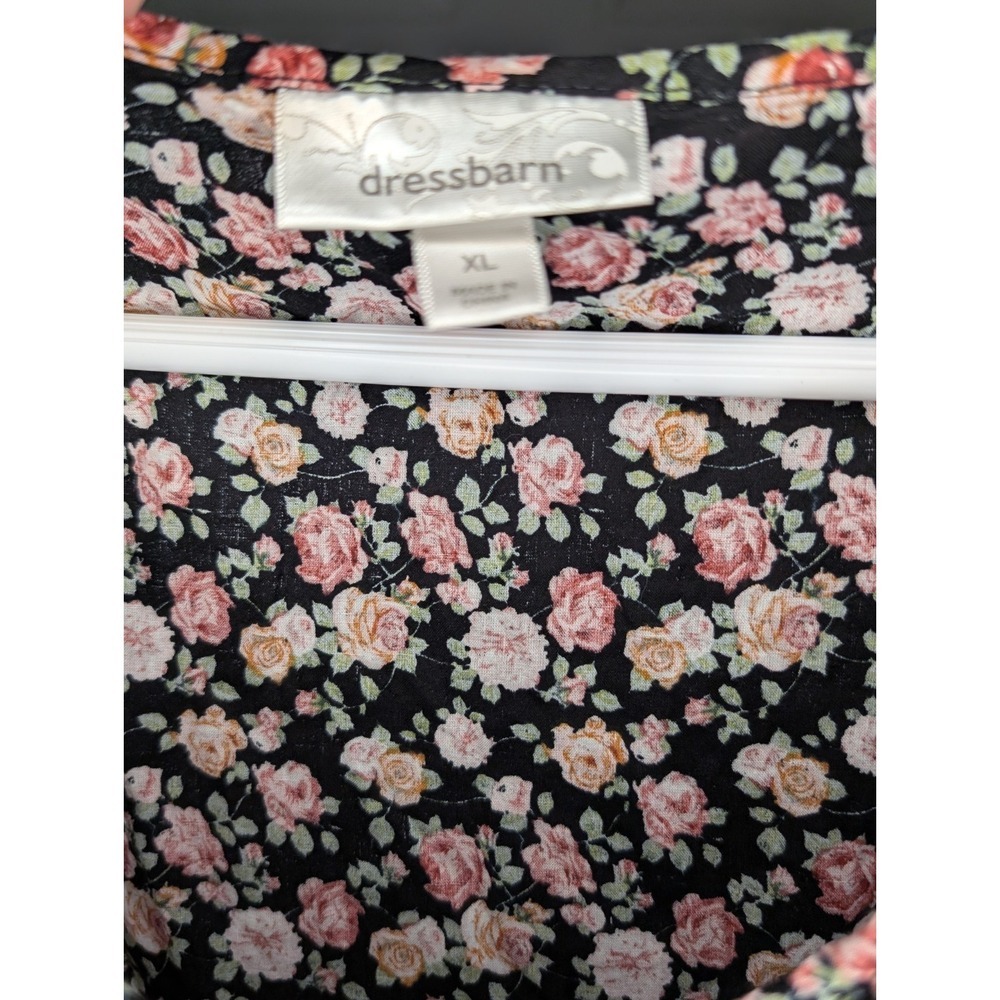 Dressbarn Black Pink Roses Ruffle Pleated Sleeveless Cotton Blouse Women's XL* - Picture 4 of 8